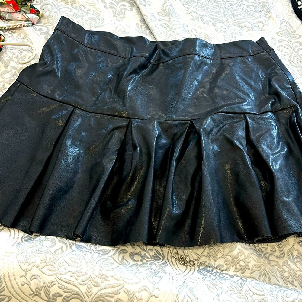 Fashion, nova, faux, leather pleated tennis skirt